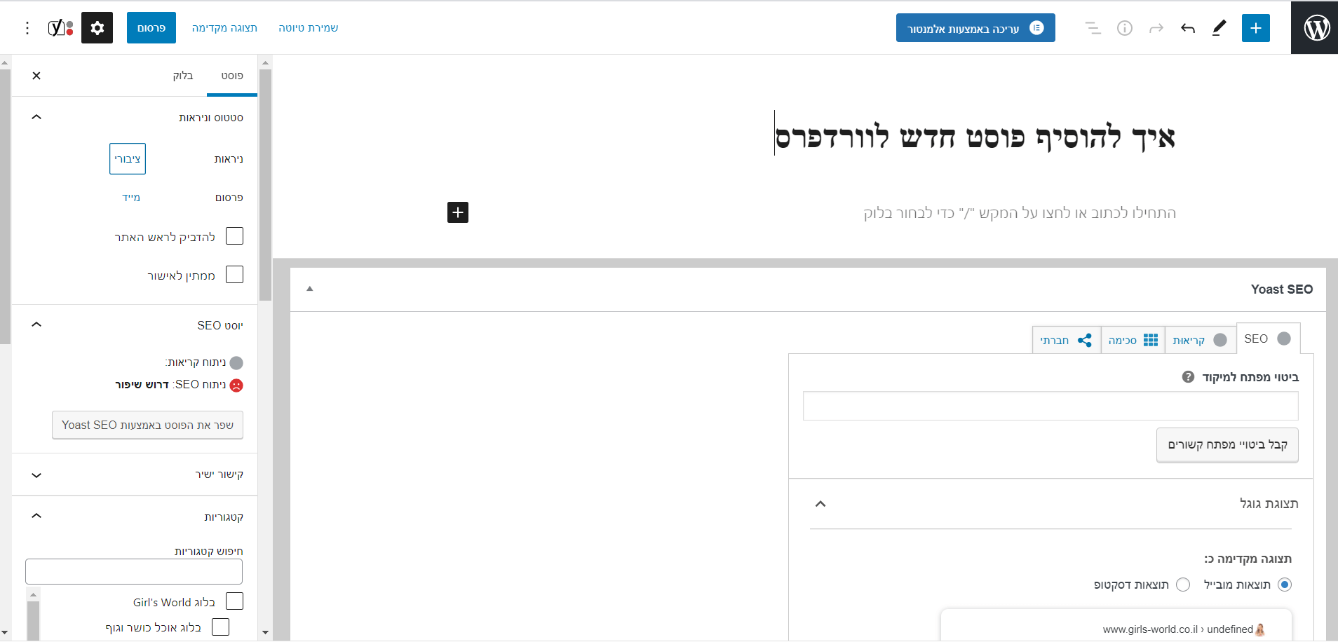 הוספת פוסט חדש בוורדפרס